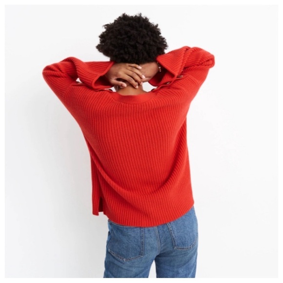 NWT Madewell Red Calloway Pullover Sweater Wool Blend Wide Sleeves Boatneck Boxy - Picture 9 of 15